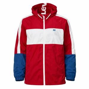 Levi’s Colorblock Windbreaker Jacket Red White Blue Hooded Lightweight Size XL